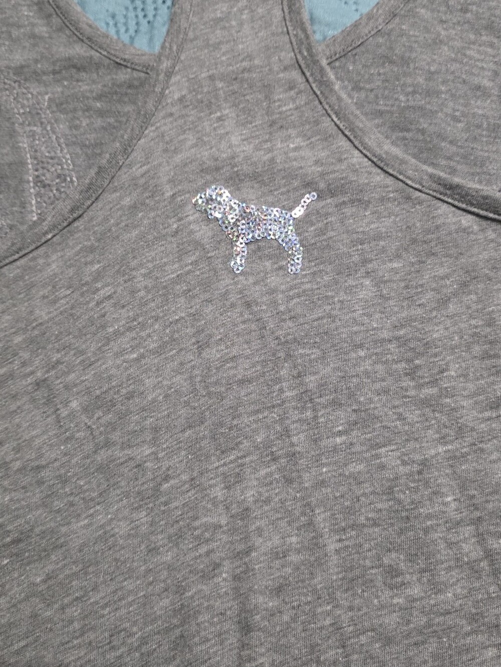 PINK Gray Racerback Tank with Pink Sequin Logo - Picture 2 of 3
